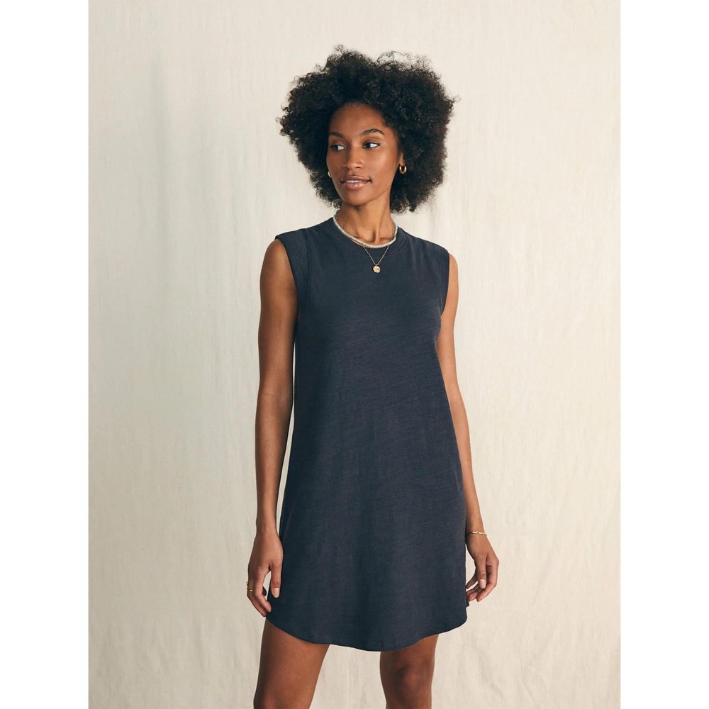 NWT Faherty Sunwashed Slub Muscle Dress WDU2440 Organic Cotton Black Size Large - Picture 1 of 8